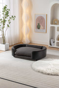 Scandinavian Style Elevated Dog Bed Pet Sofa With Solid Wood Legs And Black Bent Wood Back, Cashmere Cushion,Large Size Dark Gray Foam Solid Wood