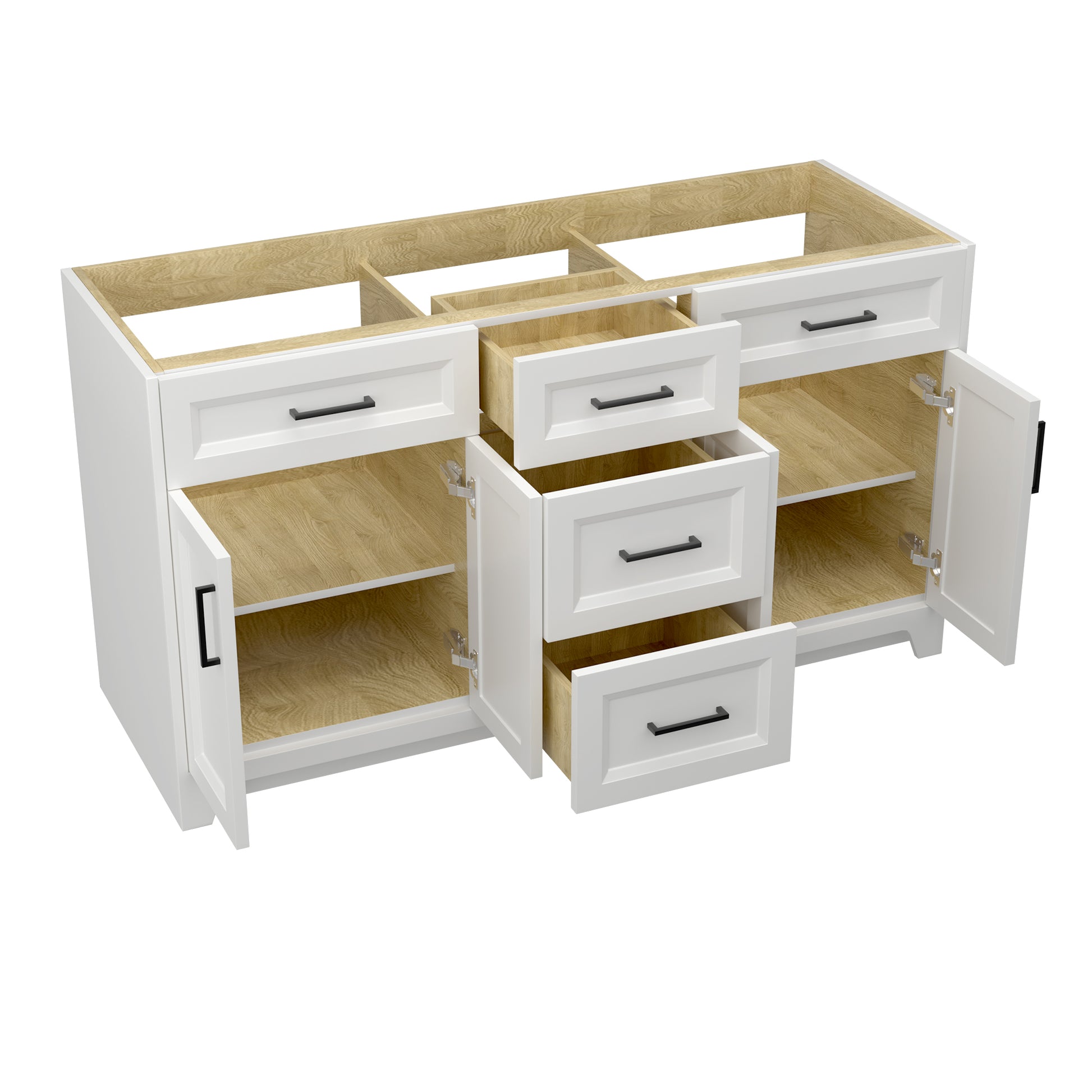 60 Inch Solid Wood Bathroom Vanity Without Top Sink, Modern Bathroom Vanity Base Only, Birch Solid Wood And Plywood Cabinet, Bathroom Storage Cabinet With Double Door Cabinet And 3 Drawers, White 3 White 4 5 48 In & Above 36 To 59 In Soft Close Doors