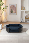 Scandinavian Style Elevated Dog Bed Pet Sofa With Solid Wood Legs And Black Bent Wood Back, Cashmere Cushion,Mid Size Dark Blue Foam Solid Wood