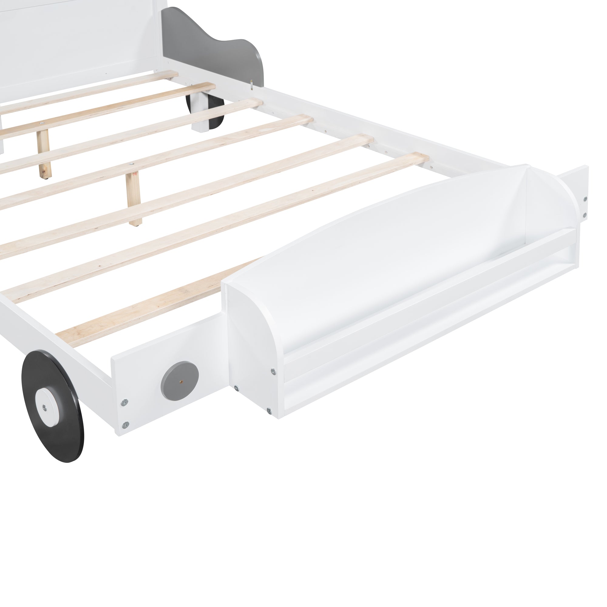 Full Size Car Shaped Platform Bed,Full Bed with white-wood