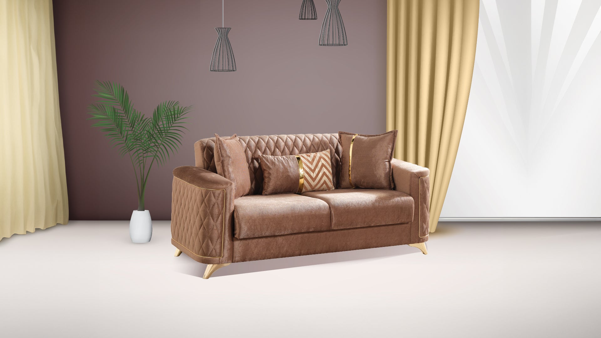 Luna 3Pc Modern Living Room Set In Copper Copper Wood Primary Living Space Contemporary,Modern Wood 6 Seat