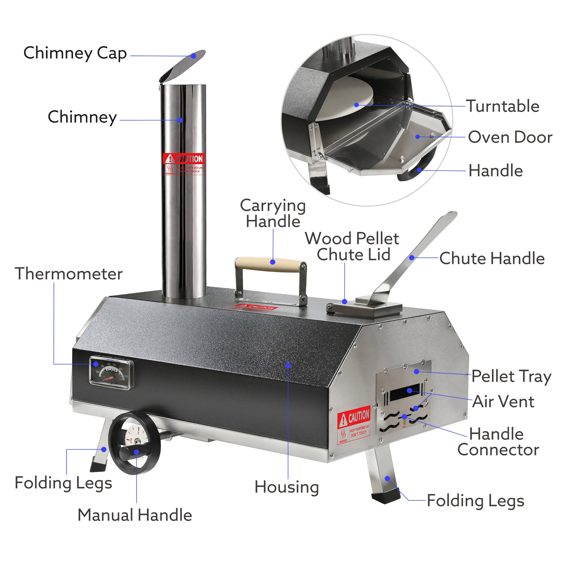 Semi Automatic Black 12 Outdoor Pizza Oven Portable Wood Fired Pizza Oven Outdoor Cooking Pizza Maker Portable Pizza Oven For Authentic Stone Baked Pizzas Black Garden & Outdoor American Design Stainless Steel Stainless Steel