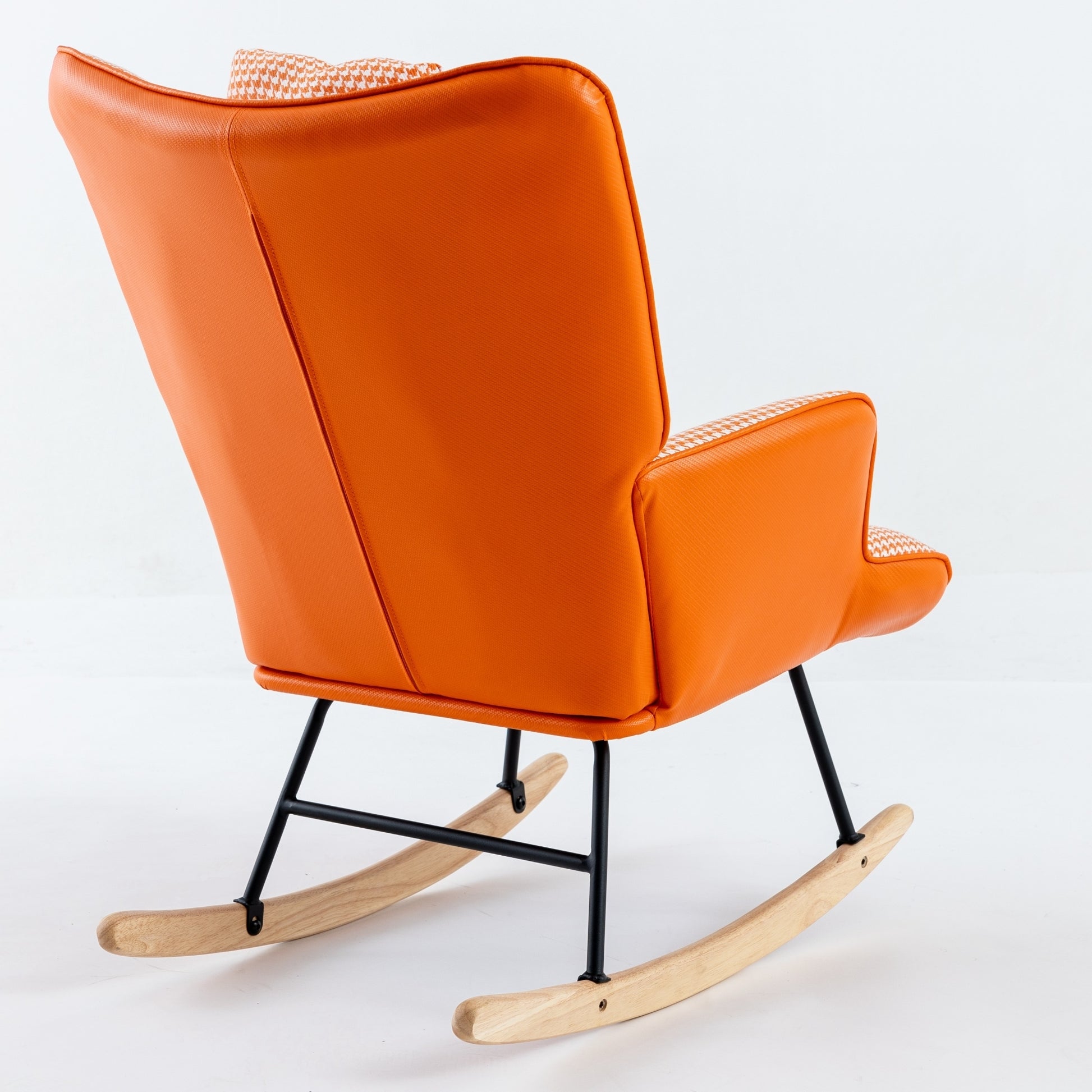35.5 Inch Rocking Chair, Soft Houndstooth Fabric Leather Fabric Rocking Chair For Nursery, Comfy Wingback Glider Rocker With Safe Solid Wood Base For Living Room Bedroom Balcony Orange Orange Casual Foam Cotton Linen
