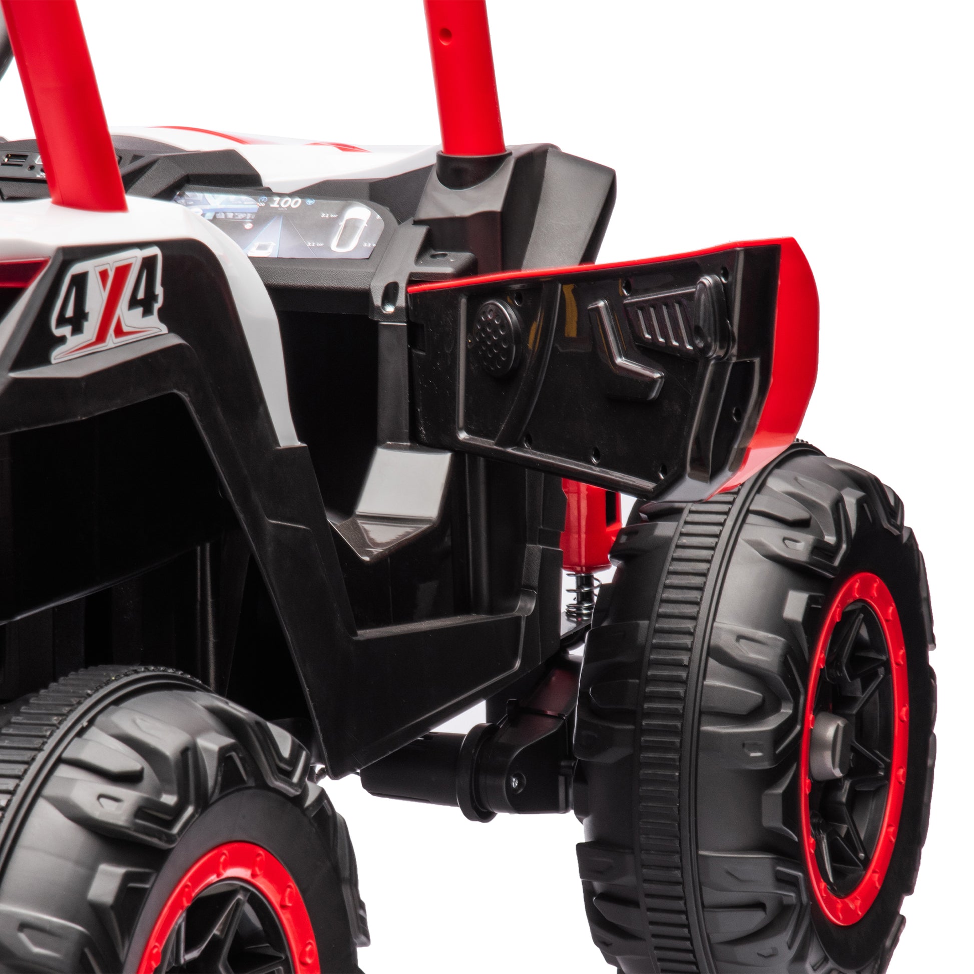 24V Ride On Xxl Utv Car For Kid,2Seater With Two Safety Belts, Side By Side 4X4 Ride On Off Road Truck With Parent Remote Control, Battery Powered Electric Car W High Low Speed, Two Safety Belts. Red Polyethylene