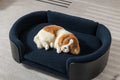 Scandinavian Style Elevated Dog Bed Pet Sofa With Solid Wood Legs And Black Bent Wood Back, Cashmere Cushion,Mid Size Dark Blue Foam Solid Wood