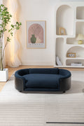 Scandinavian Style Elevated Dog Bed Pet Sofa With Solid Wood Legs And Black Bent Wood Back, Cashmere Cushion,Large Size Dark Blue Foam Solid Wood