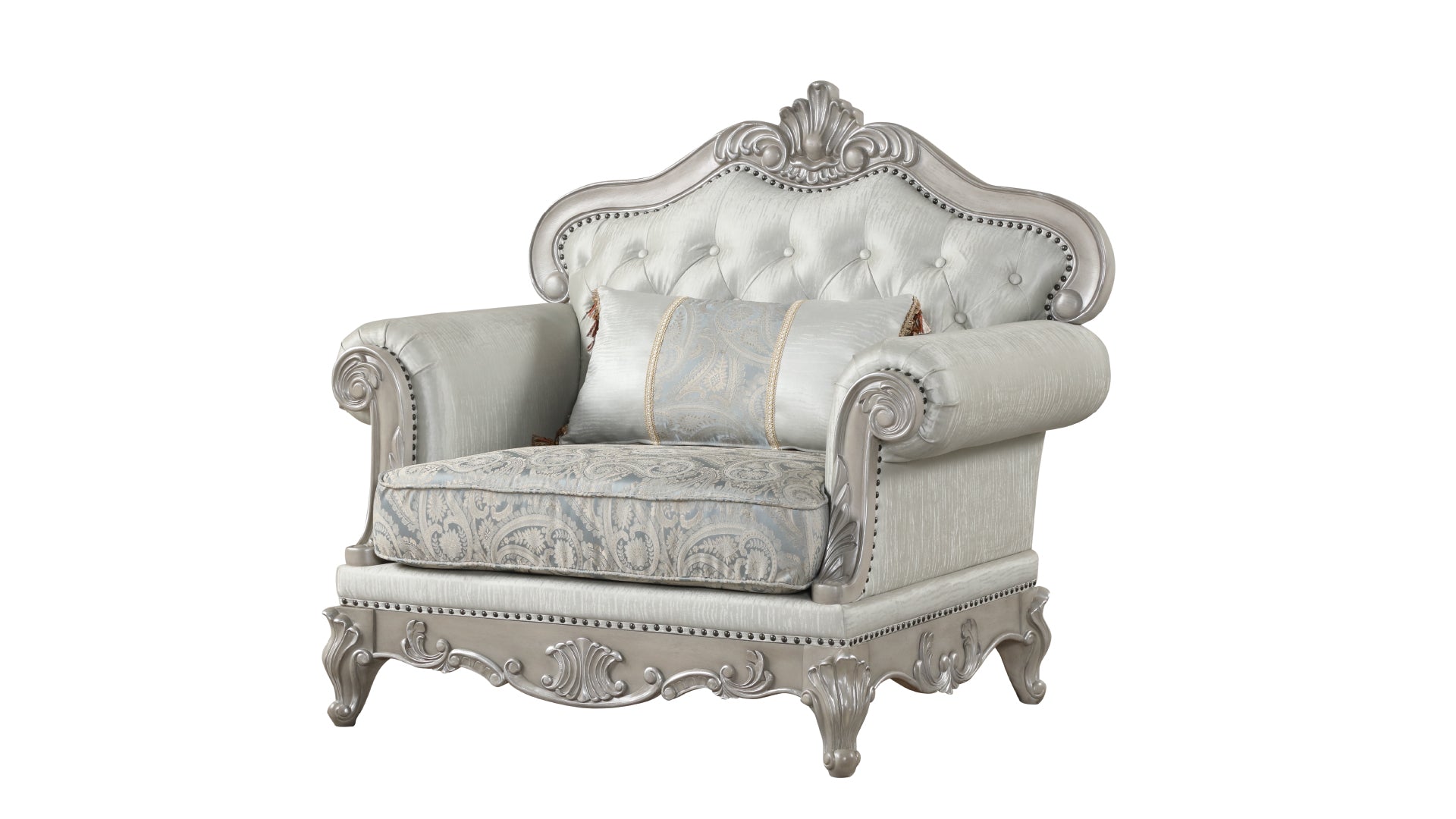 Tuscan Thick Velvet Fabric Chair Traditional Made With Wood In Silver Silver Grey Primary Living Space Traditional Wood