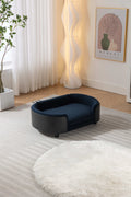 Scandinavian Style Elevated Dog Bed Pet Sofa With Solid Wood Legs And Black Bent Wood Back, Cashmere Cushion,Mid Size Dark Blue Foam Solid Wood