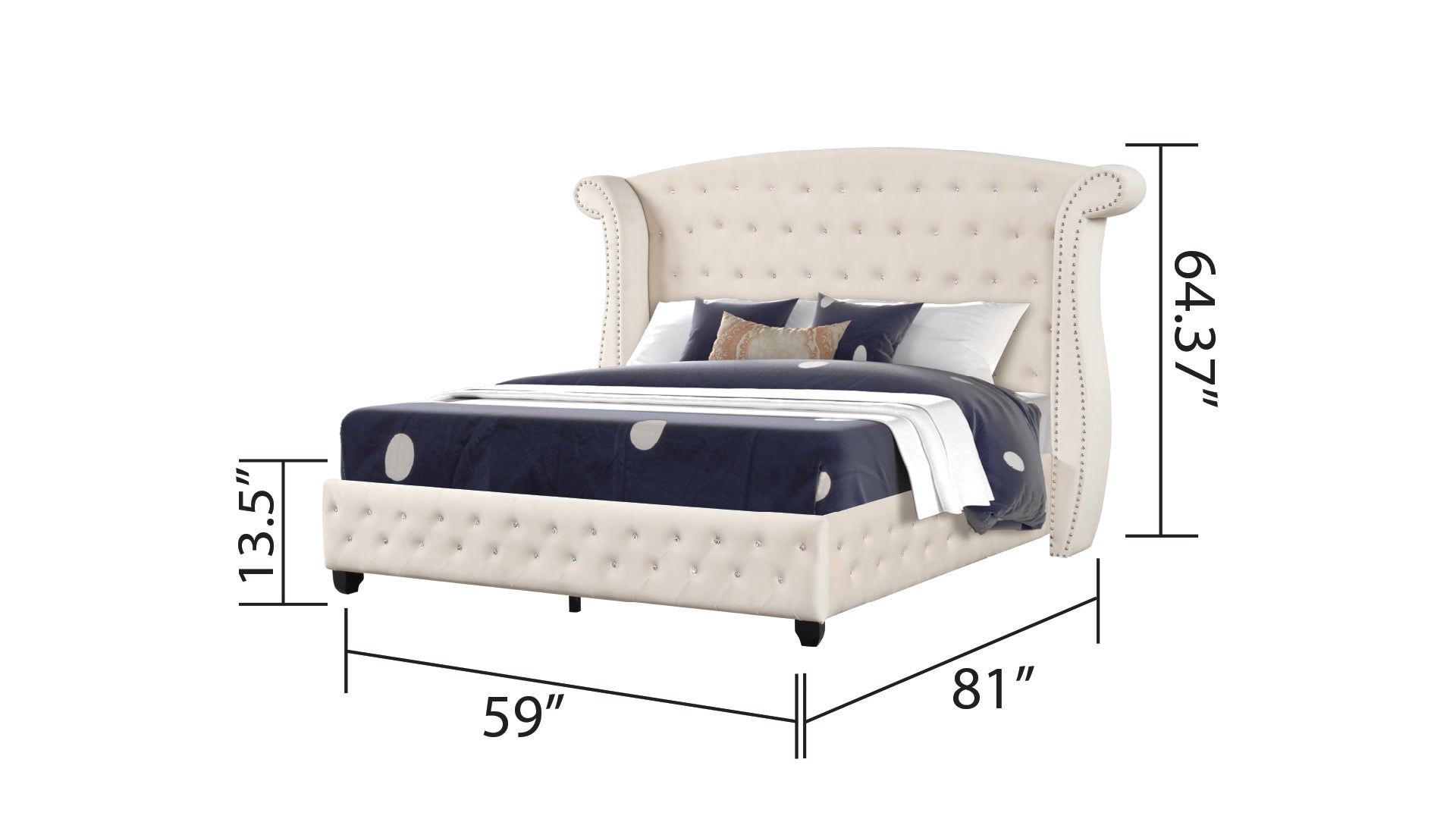 Sophia Crystal Tufted Full 4 Pc Vanity Bedroom Set Made With Wood In Cream Box Spring Not Required Full Cream Wood 4 Piece Set Bedroom Contemporary,Modern Upholstered Velvet Tufted Wood