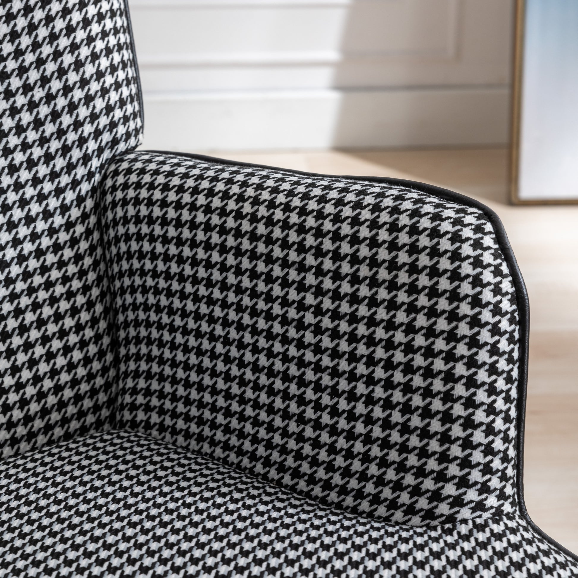 35.5 Inch Rocking Chair, Soft Houndstooth Fabric Leather Fabric Rocking Chair For Nursery, Comfy Wingback Glider Rocker With Safe Solid Wood Base For Living Room Bedroom Balcony Black Black White Casual Foam Cotton Linen