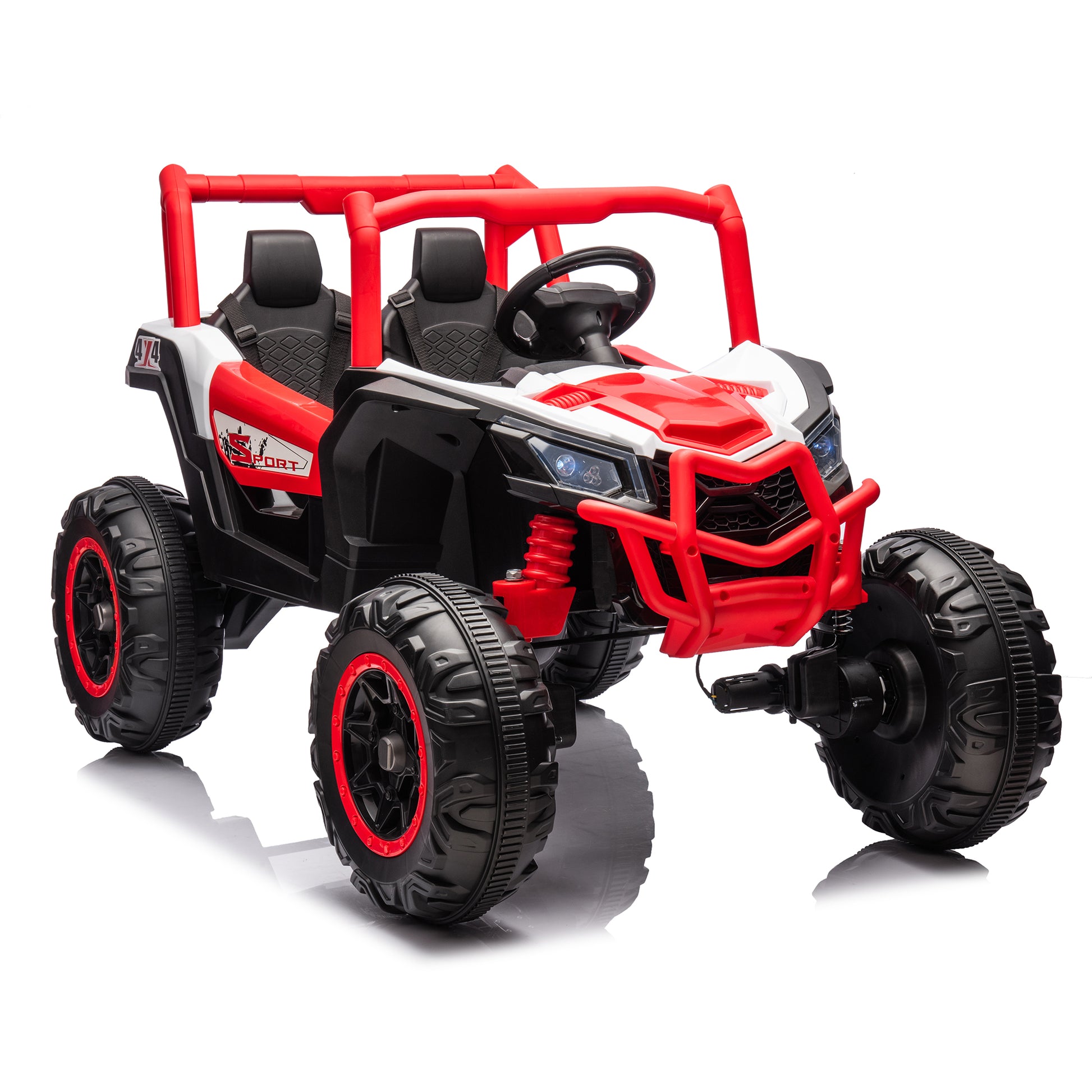 24V Ride On Xxl Utv Car For Kid,2Seater With Two Safety Belts, Side By Side 4X4 Ride On Off Road Truck With Parent Remote Control, Battery Powered Electric Car W High Low Speed, Two Safety Belts. Red Polyethylene