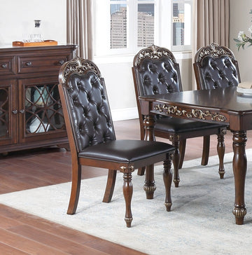 Majestic Formal Set Of 2 Side Chairs Brown Finish Rubberwood Dining Room Furniture Intricate Design Cushion Upholstered Seat Tufted Back Brown Gray Dining Room Luxury,Traditional Dining Chairs Rubberwood Tufted Back Rubber Wood