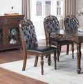 Traditional Formal Brown Finish 7Pc Dining Set Table W 6X Side Chairs Rubber Wood Intricate Design Tufted Back Cushion Seat Dining Room Furniture Brown Wood Dining Room Rubberwood Rectangular Dining Table With Chair Upholstered Chair Wood Brown Seats 6