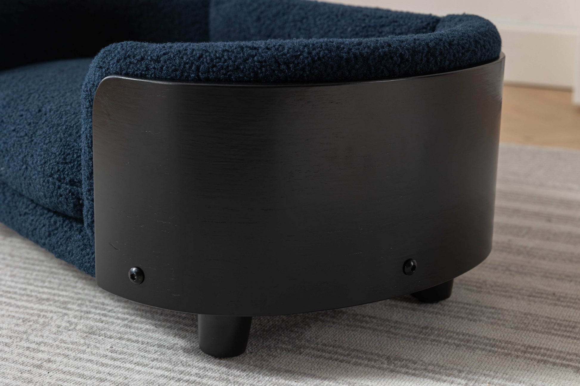 Scandinavian Style Elevated Dog Bed Pet Sofa With Solid Wood Legs And Black Bent Wood Back, Cashmere Cushion,Small Size Dark Blue Foam Solid Wood