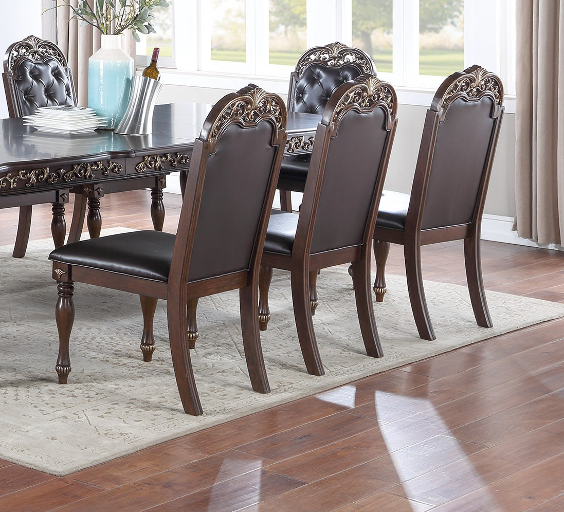 Traditional Brown Finish 9Pc Dining Set Table W 2X Arm Chairs 6X Side Chairs Rubber Wood Intricate Design Tufted Back Cushion Seat Dining Room Furniture Brown Wood Dining Room Extendable Rubberwood Rectangular Dining Table With Chair Upholstered Chair