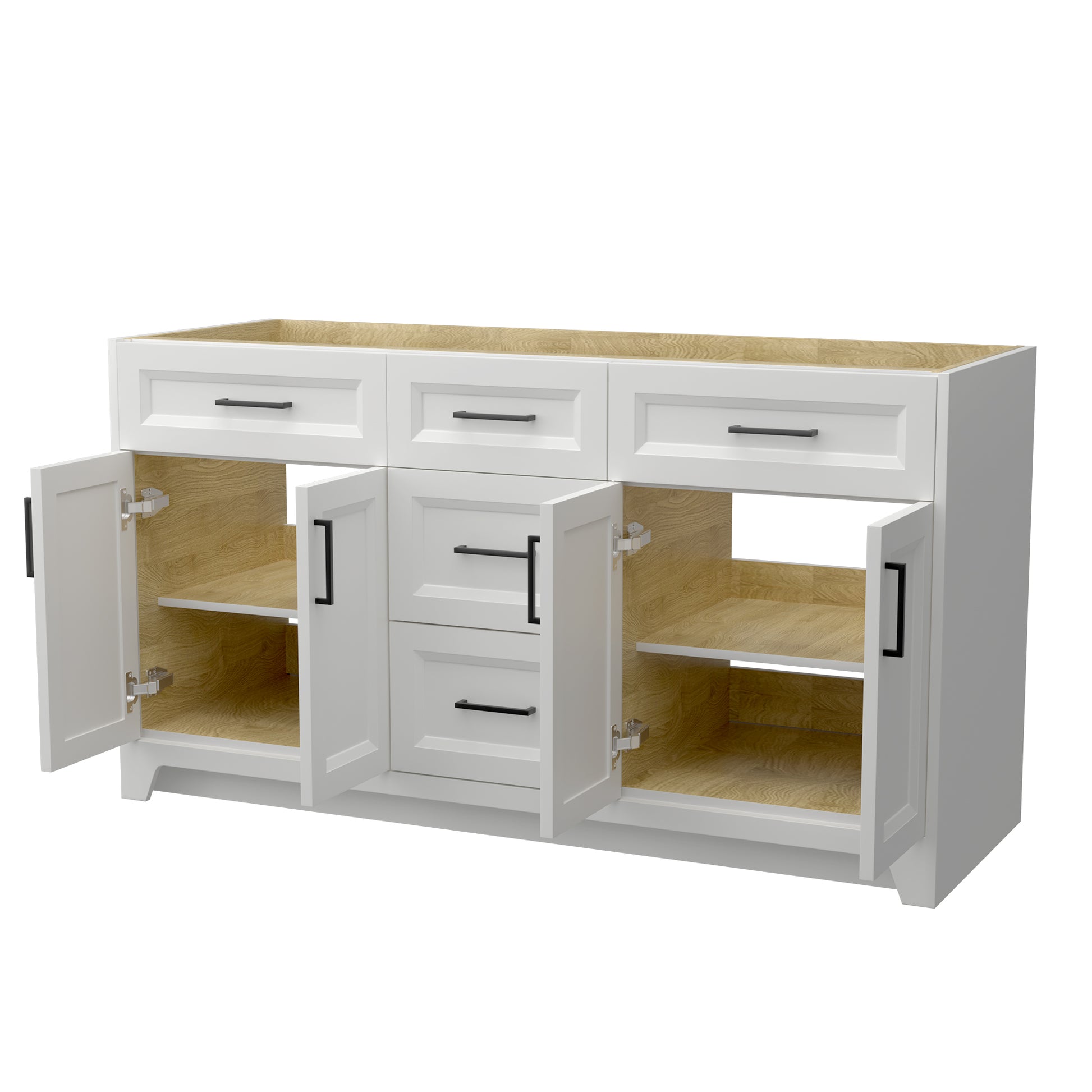 60 Inch Solid Wood Bathroom Vanity Without Top Sink, Modern Bathroom Vanity Base Only, Birch Solid Wood And Plywood Cabinet, Bathroom Storage Cabinet With Double Door Cabinet And 3 Drawers, White 3 White 4 5 48 In & Above 36 To 59 In Soft Close Doors