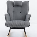 35.5 Inch Rocking Chair, Soft Houndstooth Fabric Leather Fabric Rocking Chair For Nursery, Comfy Wingback Glider Rocker With Safe Solid Wood Base For Living Room Bedroom Balcony Black Black White Casual Foam Cotton Linen