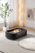 Scandinavian Style Elevated Dog Bed Pet Sofa With Solid Wood Legs And Black Bent Wood Back, Cashmere Cushion,Large Size Dark Gray Foam Solid Wood