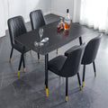 Table And Chair Set. Black Sintered Stone Tabletop With Black Metal Legs.Black Pu Leather Backrest And Black Metal Leg Chair. 1 Table And 4 Chairs F 001 C 007 Black Sintered Stone