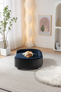 Scandinavian Style Elevated Dog Bed Pet Sofa With Solid Wood Legs And Black Bent Wood Back, Cashmere Cushion,Large Size Dark Blue Foam Solid Wood