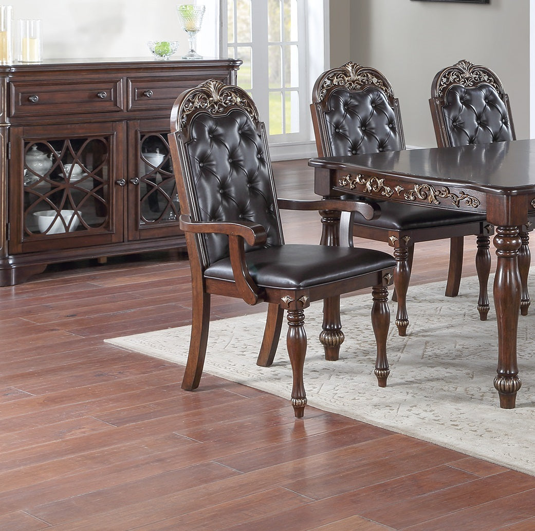 Majestic Formal Set of 2 Arm Chairs Brown Finish brown-brown-dining room-luxury-traditional-arm