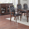 Traditional Brown Finish 9Pc Dining Set Table W 2X Arm Chairs 6X Side Chairs Rubber Wood Intricate Design Tufted Back Cushion Seat Dining Room Furniture Brown Wood Dining Room Extendable Rubberwood Rectangular Dining Table With Chair Upholstered Chair