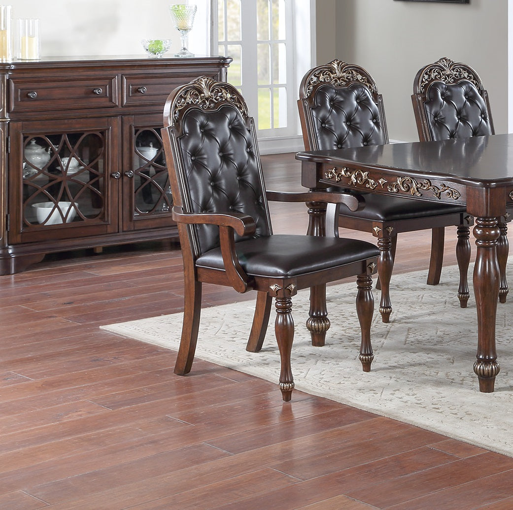 Traditional Brown Finish 9Pc Dining Set Table W 2X Arm Chairs 6X Side Chairs Rubber Wood Intricate Design Tufted Back Cushion Seat Dining Room Furniture Brown Wood Dining Room Extendable Rubberwood Rectangular Dining Table With Chair Upholstered Chair