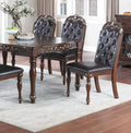 Traditional Formal Brown Finish 7Pc Dining Set Table W 6X Side Chairs Rubber Wood Intricate Design Tufted Back Cushion Seat Dining Room Furniture Brown Wood Dining Room Rubberwood Rectangular Dining Table With Chair Upholstered Chair Wood Brown Seats 6