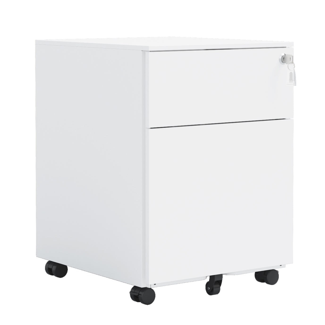 2 Drawer Mobile File Cabinet With Lock Steel File Cabinet For Legal Letter A4 F4 Size, Fully Assembled Except For Wheels, Home Office Design, White Mobile File Cabinets 1 2 Drawers Powder Coated White Office Mobile Steel