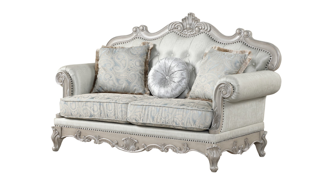 Tuscan Traditional Style Loveseat Made With Wood In Silver Silver Grey Velvet Wood Primary Living Space Soft Tufted Back Traditional Wood