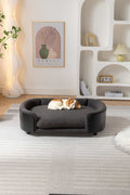 Scandinavian Style Elevated Dog Bed Pet Sofa With Solid Wood Legs And Black Bent Wood Back, Cashmere Cushion,Large Size Dark Gray Foam Solid Wood