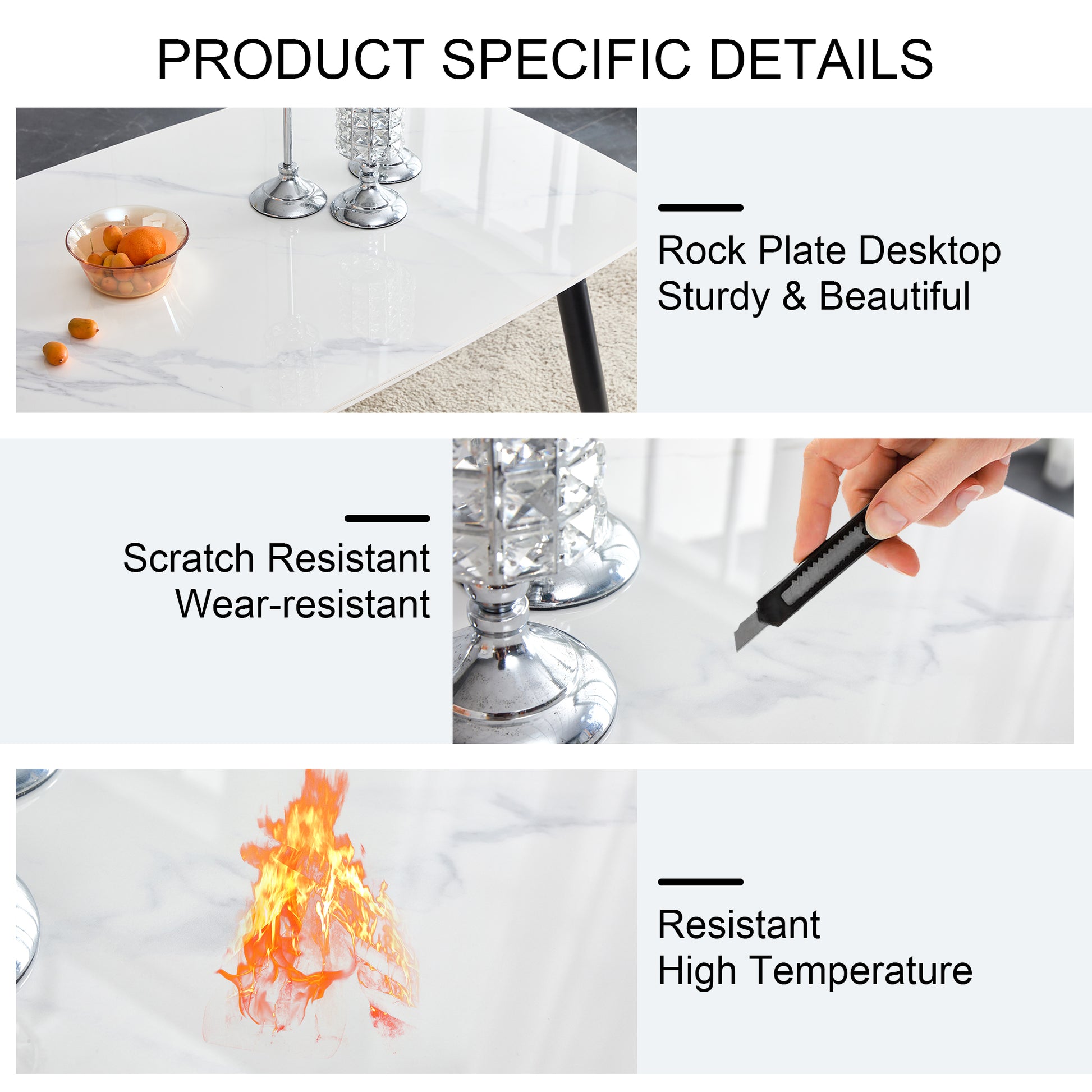 Table And Chair Set. White Imitation Marble Patterned Burnt Stone Tabletop With Black Metal Legs. Orange Deep Gray Dual Tone Pu Leather Backrest And Black Metal Leg Chair. 1 Table And 4 Chairs 001 007 White Sintered Stone