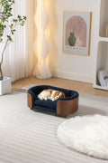 Scandinavian Style Elevated Dog Bed Pet Sofa With Solid Wood Legs And Walnut Bent Wood Back, Cashmere Cushion,Small Size Dark Blue Foam Solid Wood