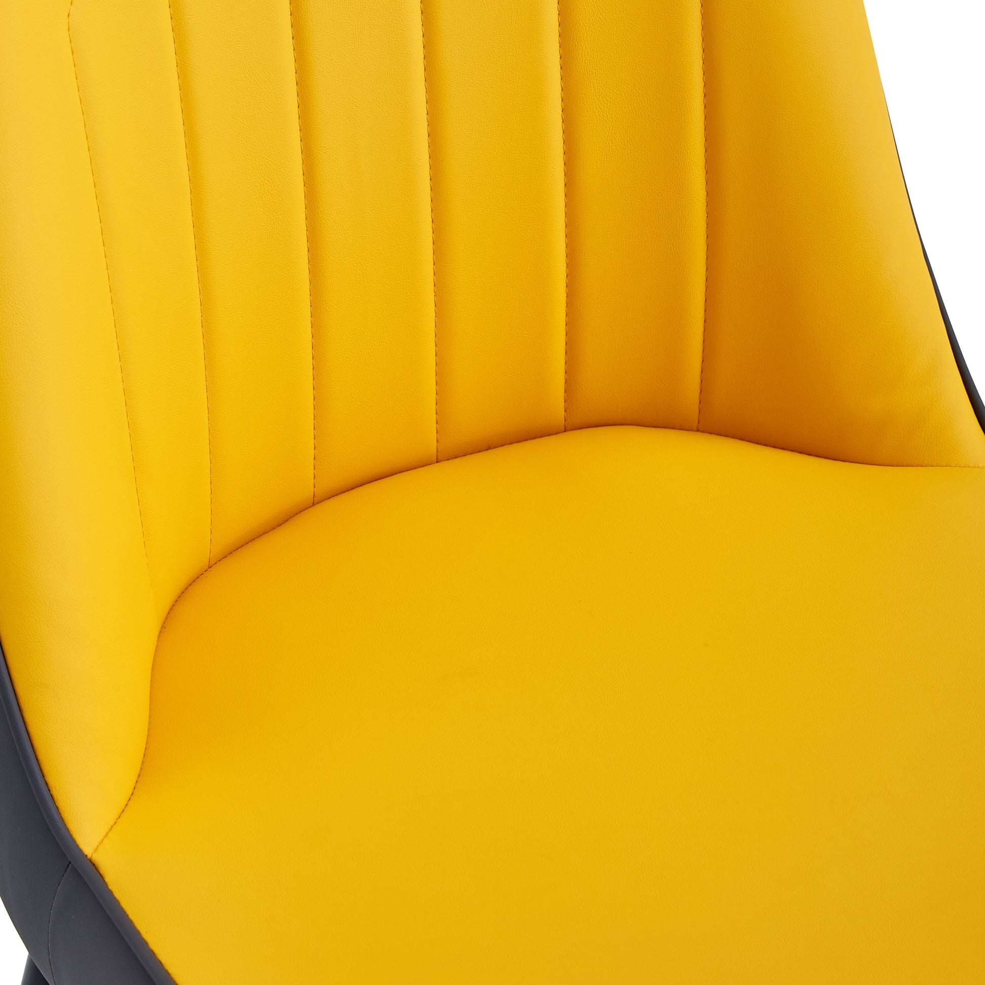 Table And Chair Set. White Imitation Marble Patterned Burnt Stone Tabletop With Black Metal Legs. Orange Deep Gray Dual Tone Pu Leather Backrest And Black Metal Leg Chair. 1 Table And 4 Chairs 001 007 White Sintered Stone