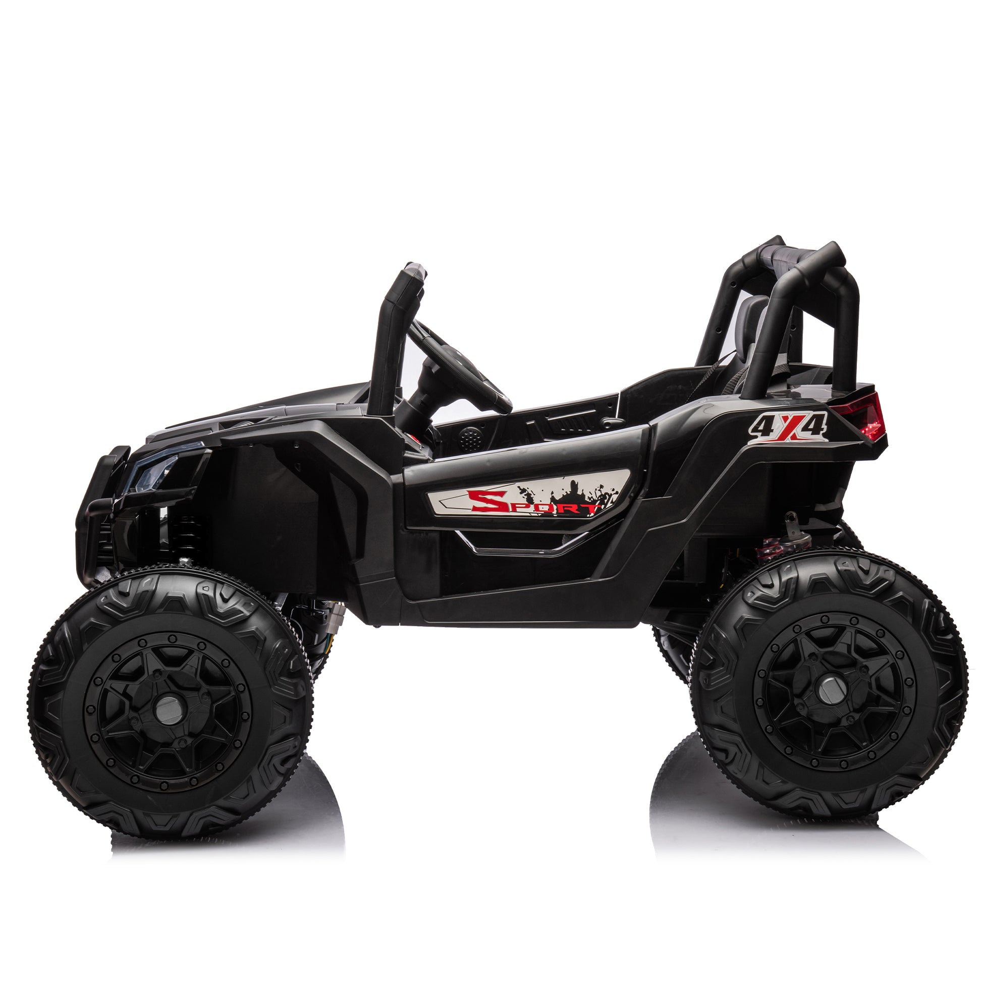 24V Ride On Xxl Utv Car For Kid,2Seater With Two Safety Belts, Side By Side 4X4 Ride On Off Road Truck With Parent Remote Control, Battery Powered Electric Car W High Low Speed, Two Safety Belts. Black Polyethylene