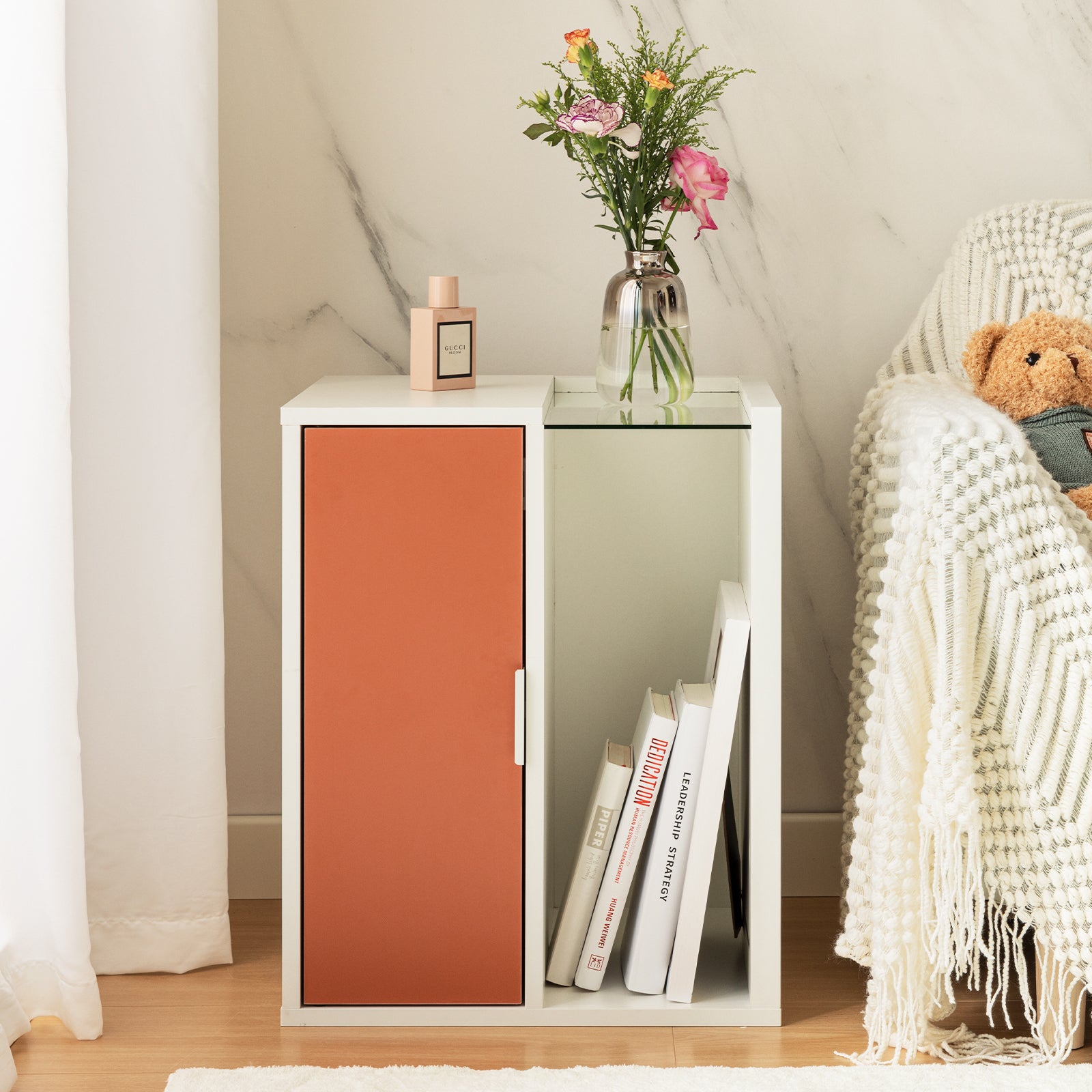 Led End Table Side Table, Modern Bedside Tables With Storge For Livingroom, Bedroom, Red Red Rectangle Modern Glass Top Engineered Wood