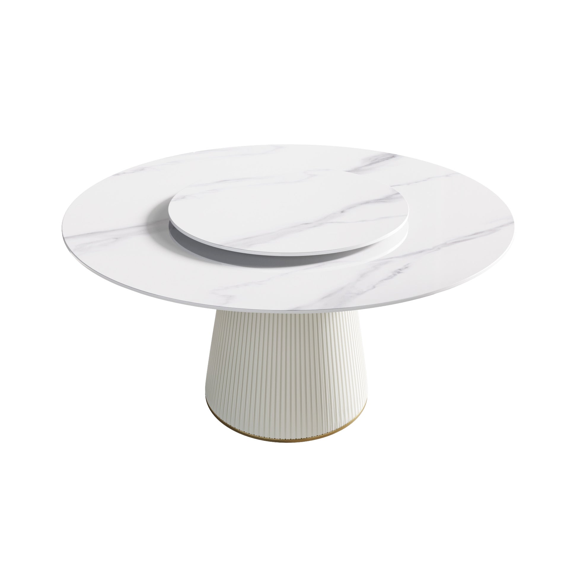 59.05 "Modern white artificial stone round beige white-dining room-plywood-sintered stone