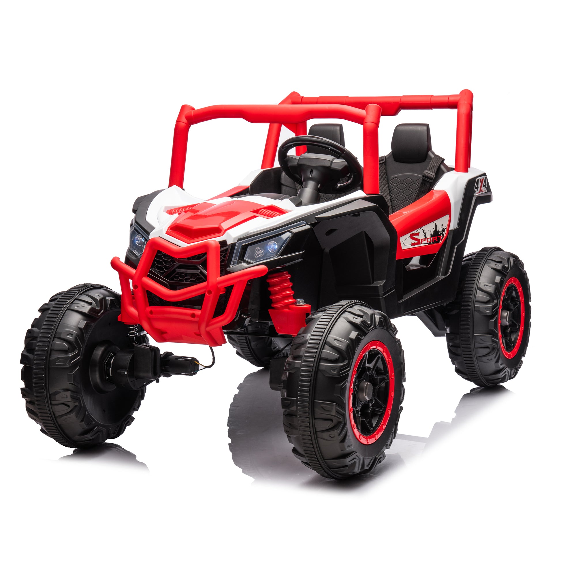 24V Ride On Xxl Utv Car For Kid,2Seater With Two Safety Belts, Side By Side 4X4 Ride On Off Road Truck With Parent Remote Control, Battery Powered Electric Car W High Low Speed, Two Safety Belts. Red Polyethylene