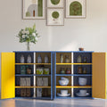 Storage Cabinet Modern Coffee Bar Cabinet Large Capacity Storage Cabinet With 3 Adjustable Shelves For Living Room, Yellow & Blue Blue Yellow Modern Engineered Wood