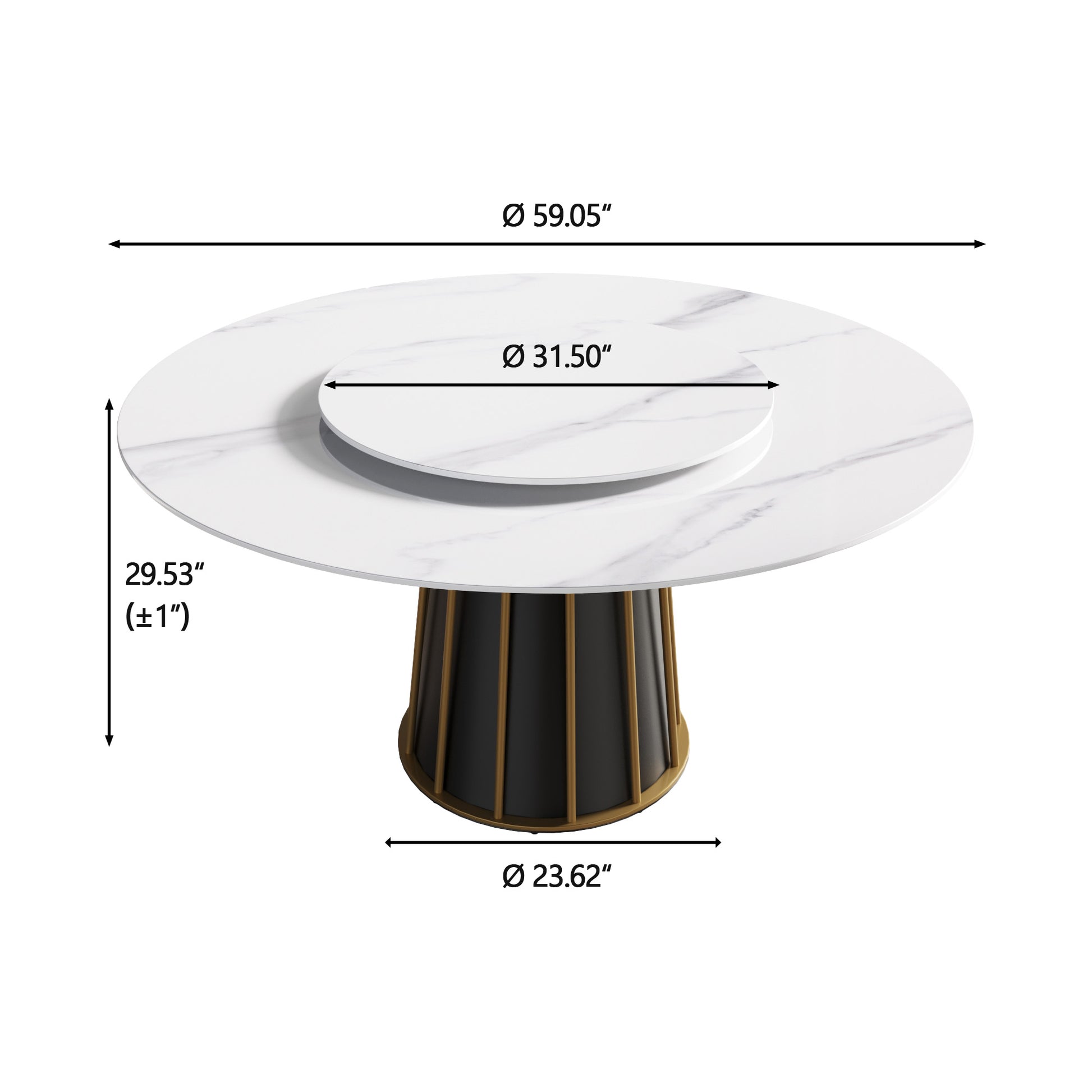 59.05"Modern Artificial Stone Round White Panel Metal Iron Base Dining Table Can Accommodate 8 People 31.5"White Artificial Stone Turntable Not Including Chairs White Dining Room Metal Sintered Stone