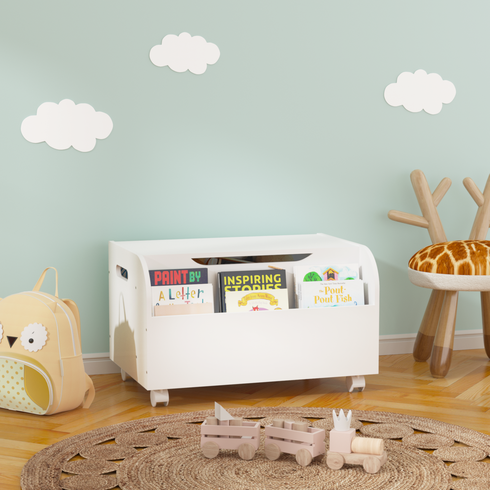 Wooden Toy Box With 4 Universal Wheels, Kids Toy Storage Organizer Wit Wooden Toy Box With 4 Universal Wheels, Kids Toy Storage Organizer Wit