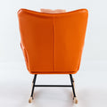35.5 Inch Rocking Chair, Soft Houndstooth Fabric Leather Fabric Rocking Chair For Nursery, Comfy Wingback Glider Rocker With Safe Solid Wood Base For Living Room Bedroom Balcony Orange Orange Casual Foam Cotton Linen