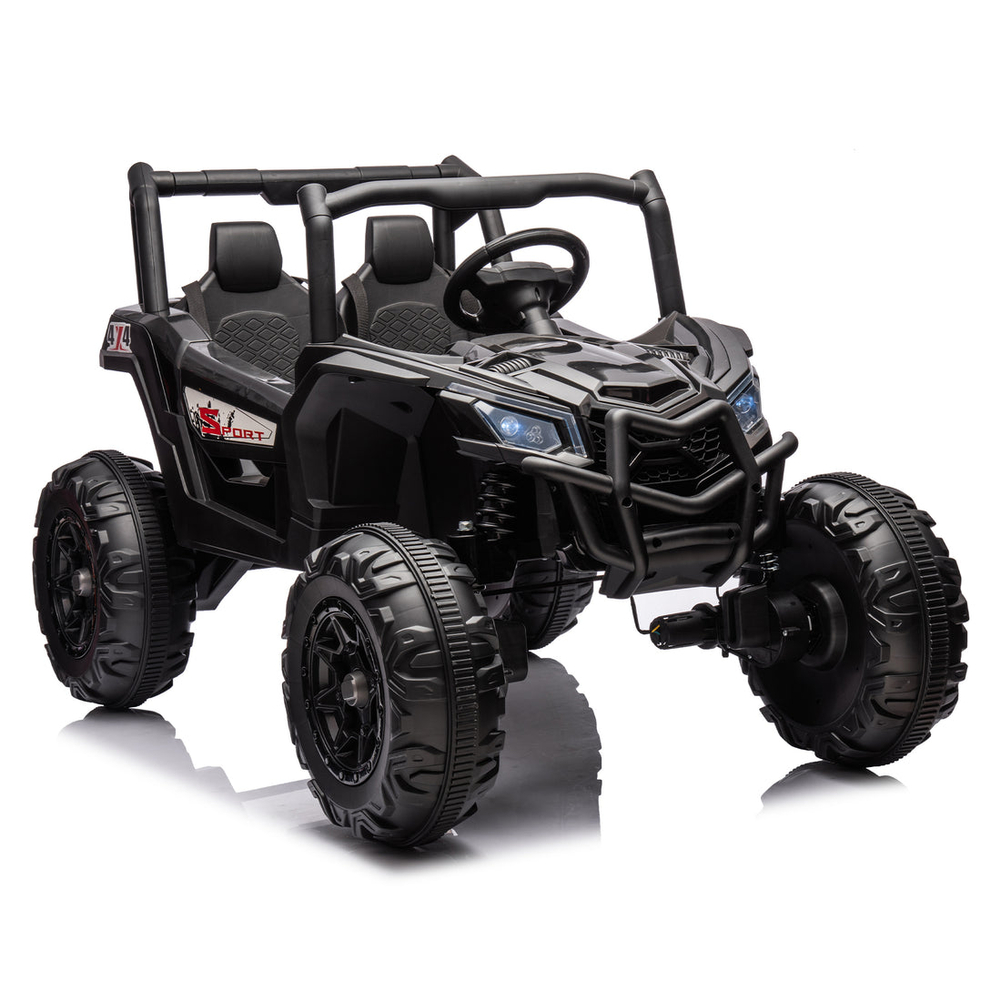 24V Ride On Xxl Utv Car For Kid,2Seater With Two Safety Belts, Side By Side 4X4 Ride On Off Road Truck With Parent Remote Control, Battery Powered Electric Car W High Low Speed, Two Safety Belts. Black Polyethylene