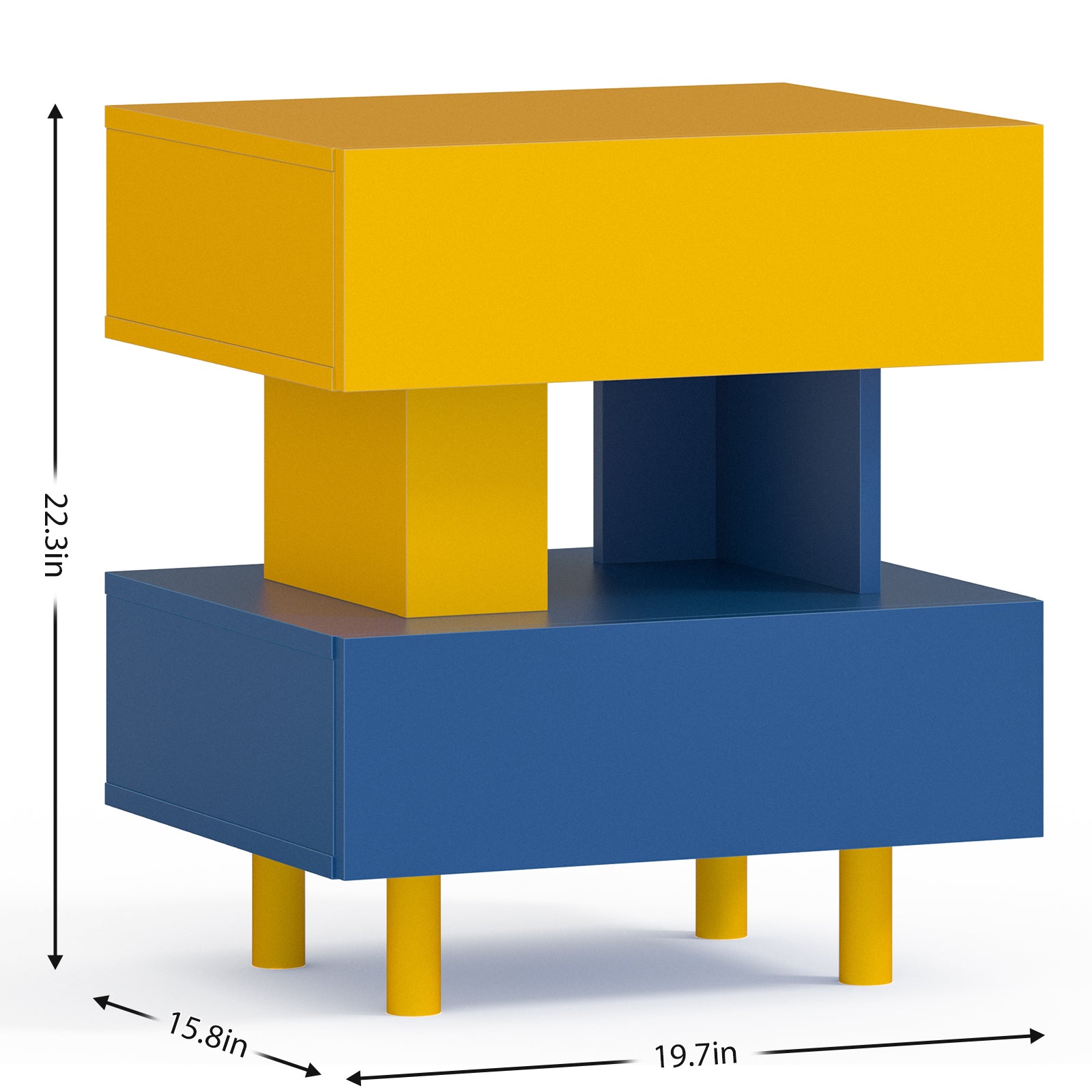 Modern Nightstand End Side Table With Large Storage Space Bedside Table For Bedroom Living Room And Playroom Yellow & Blue Blue Yellow Modern Engineered Wood