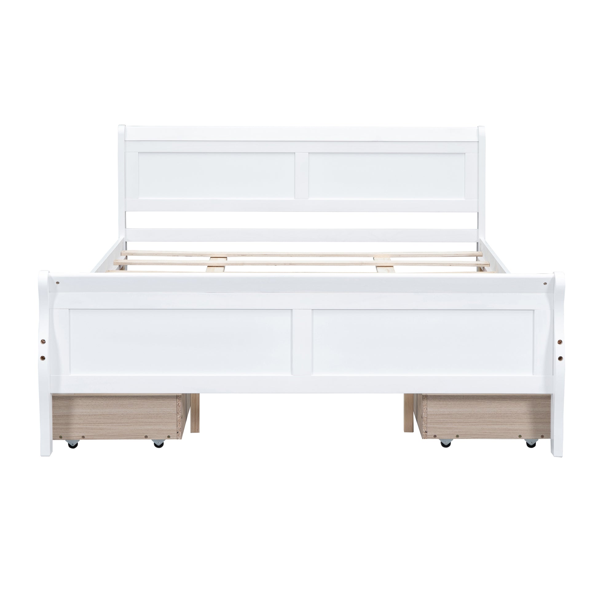 Queen Size Wood Platform Bed With 4 Drawers And Streamlined Headboard & Footboard, White Queen White Solid Wood Mdf