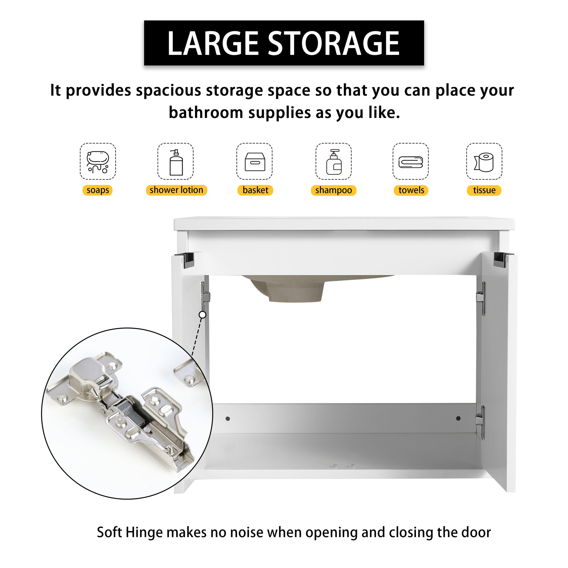 24 Inch Wall Mounted Bathroom Vanity With Sink, Soft Close Doors, For Small Bathroom Kd Packing White 2 Bathroom Wall Mounted Modern Plywood