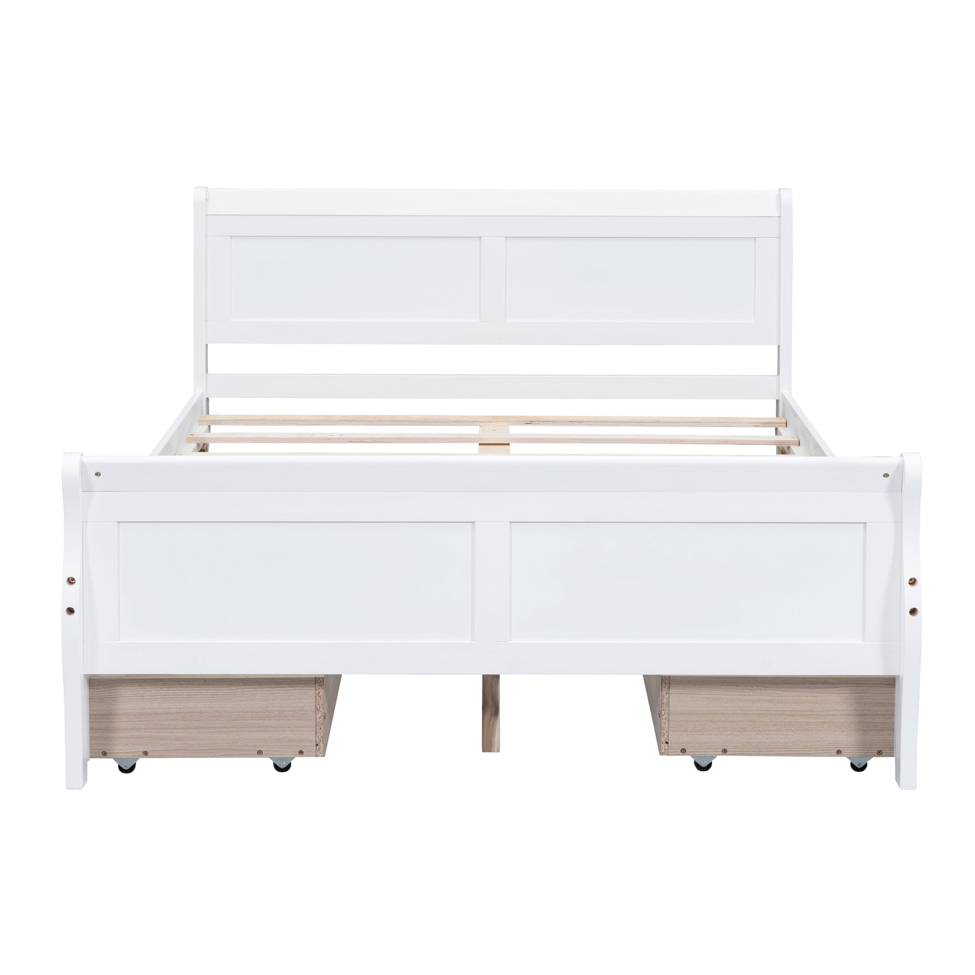 Full Size Wood Platform Bed With 4 Drawers And Streamlined Headboard & Footboard, White White Solid Wood Mdf