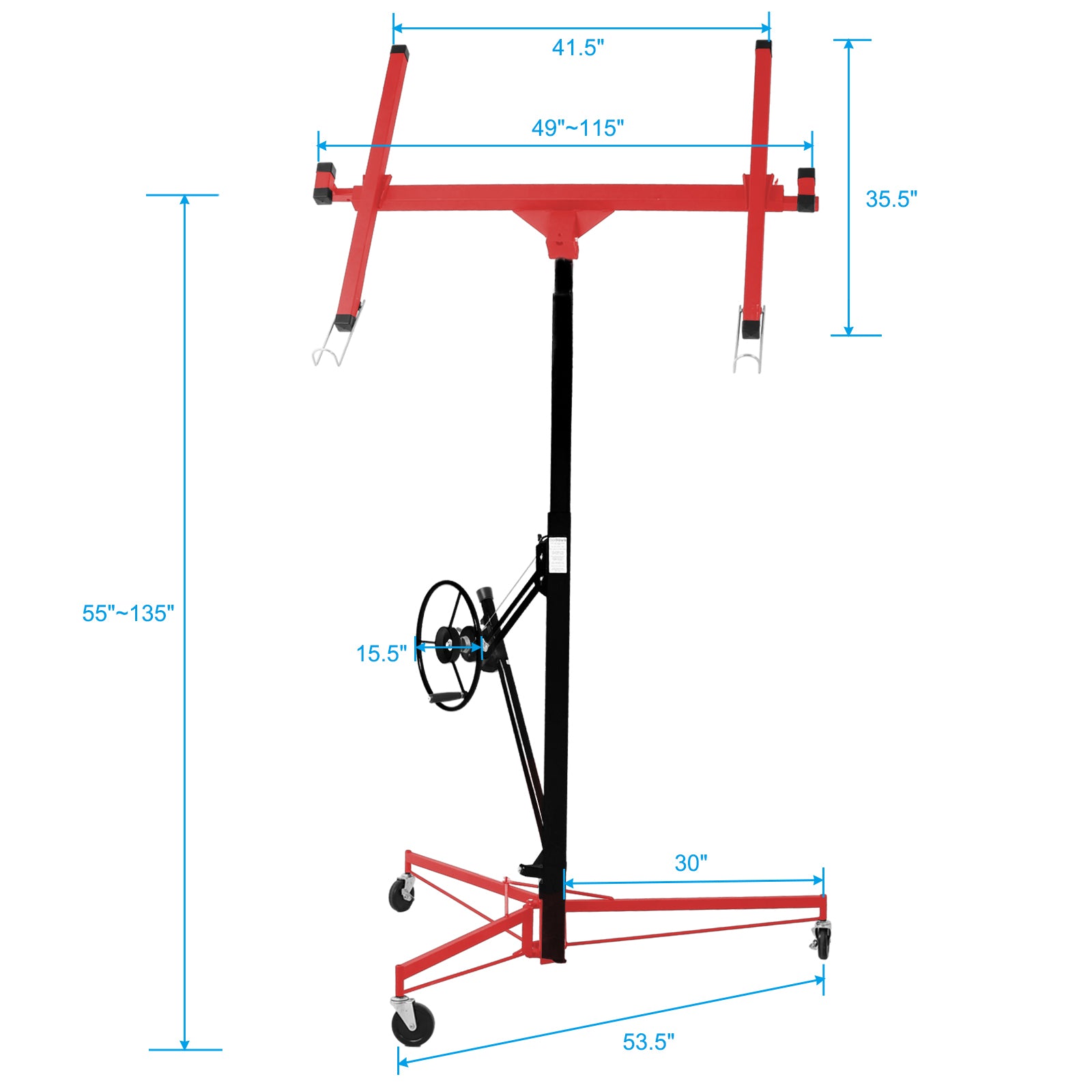 Drywall Lift Panel 11' Lift Drywall Panel Hoist Jack Lifter, Red Black Black Red Steel