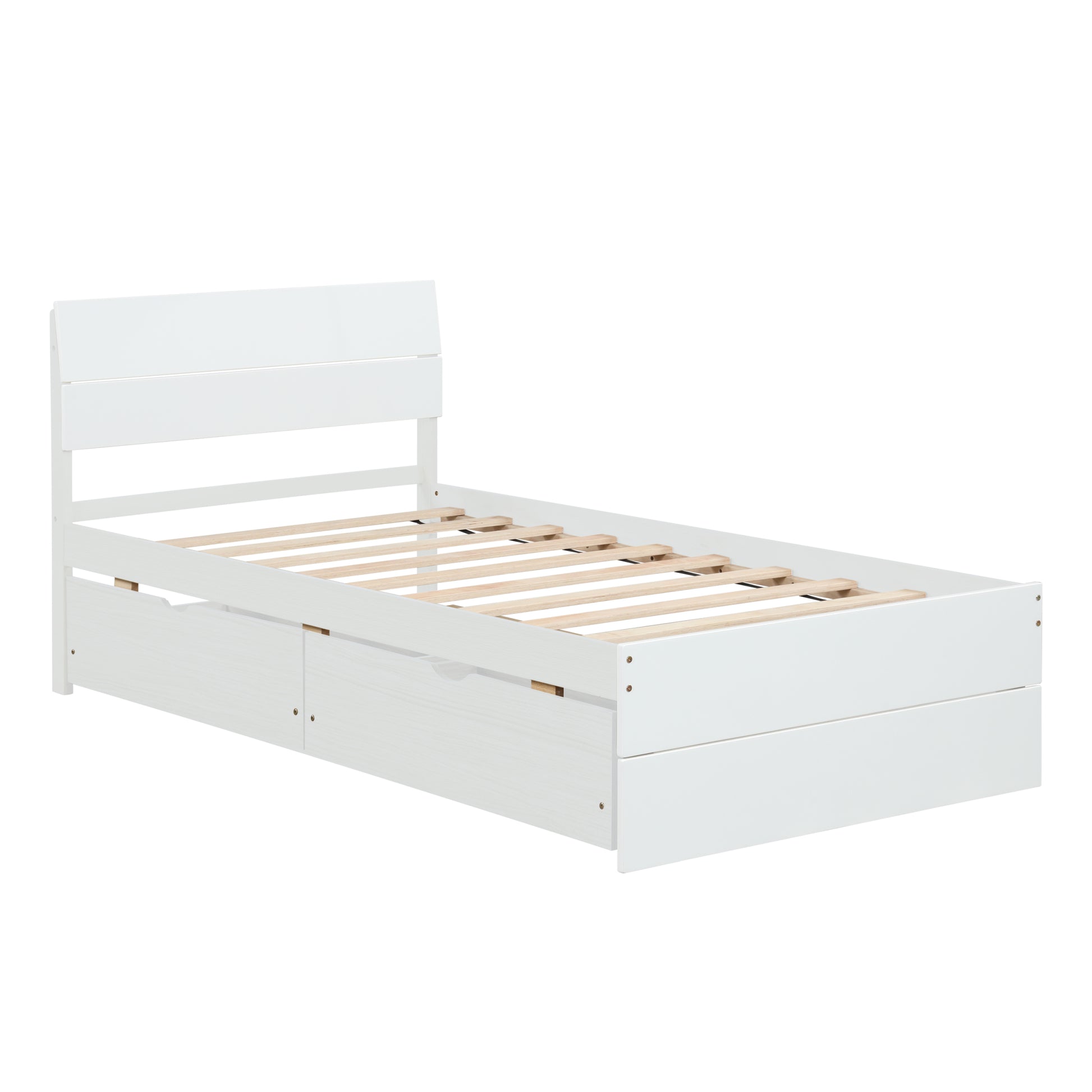 Modern Twin Bed Frame With 2 Drawers For White High Gloss Headboard And Footboard With Creamy White Color Box Spring Not Required Twin Creamy White,White Bedroom Bed Frame Mdf,Rubber Wood