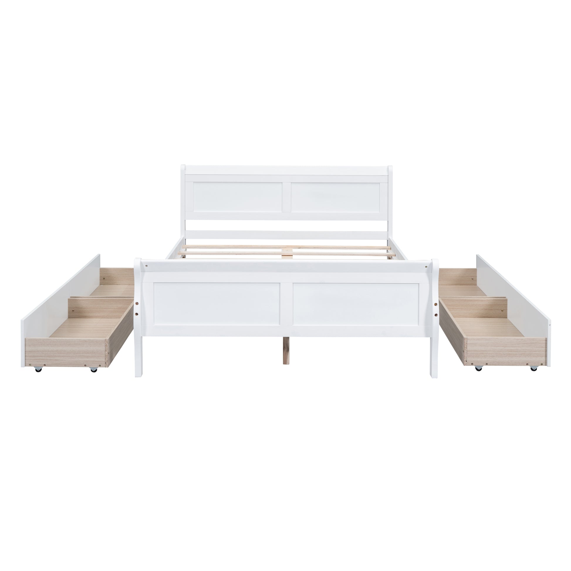 Full Size Wood Platform Bed With 4 Drawers And Streamlined Headboard & Footboard, White White Solid Wood Mdf